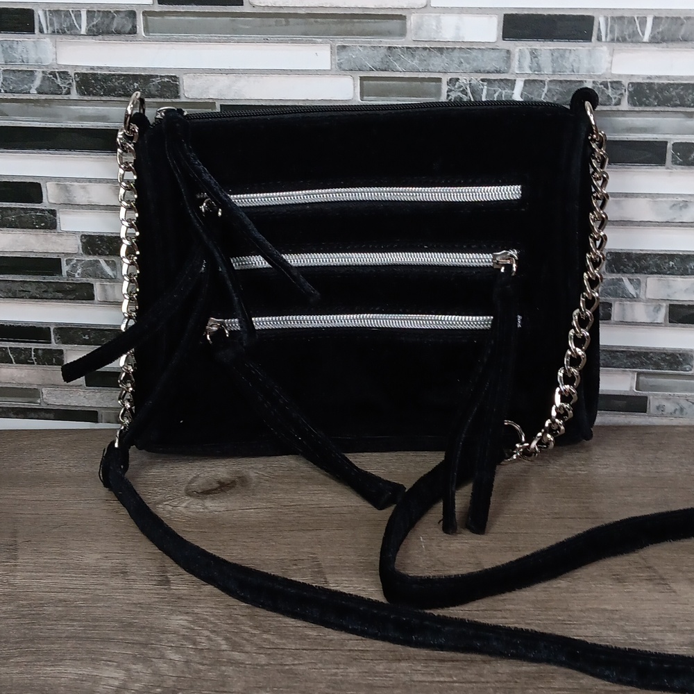 Chic Black Velvet and Silver Crossbody Purse Matrix Goth Festival Vibes
